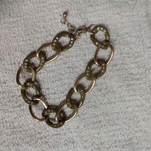 Goldtone green crystal curb chain bracelet